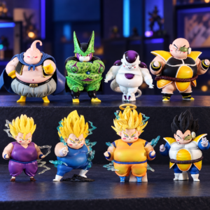 Alle acht Dragon Ball Chibi-Figuren zur Auswahl: Goku, Vegeta A und B, Nappa, Buu, Cell, Frieza und Gohan