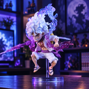 Luffy Gear 5 Figur in Weiss und Violett mit transparentem Rundsockel